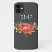 Red Poppy op grijs  monogram Case-Mate iPhone Case (Achterkant)