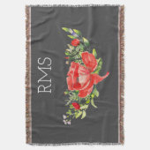 Red Poppy op grijs  monogram Deken (Voorkant Verticaal)