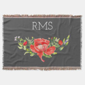 Red Poppy op grijs monogram Deken (Voorkant)