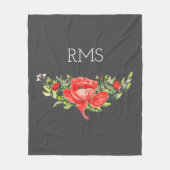 Red Poppy op grijs  monogram Fleece Deken (Voorkant)