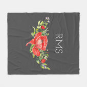 Red Poppy op grijs  monogram Fleece Deken (Voorkant (Horizontaal))