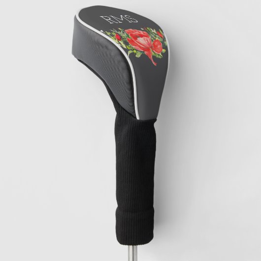 Red Poppy op grijs  monogram Golfheadcover (Schuin)