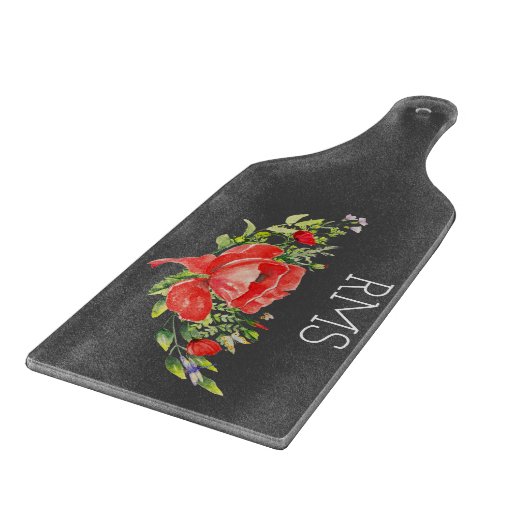 Red Poppy op grijs  monogram Snijplank (Hoek)