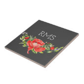 Red Poppy op grijs monogram Tegeltje (Zijkant)