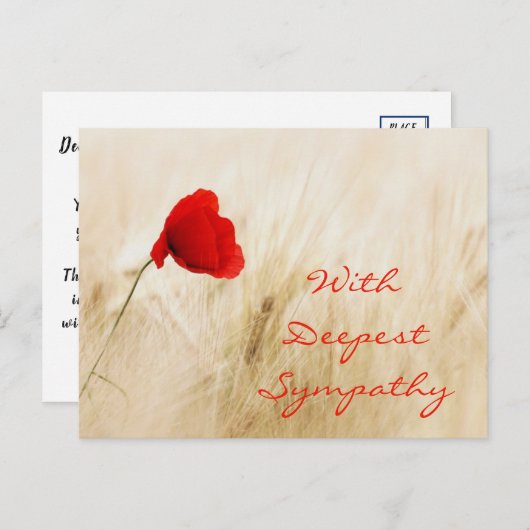 Red Poppy Open Field met diepste sympathie Briefkaart (Voorkant / Achterkant)