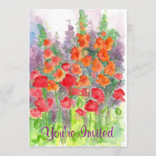 Red Poppy Oranje Gladiola Waterverf Flowers Party Kaart