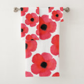 Red Poppy Pattern Bad Handdoek (Insitu)
