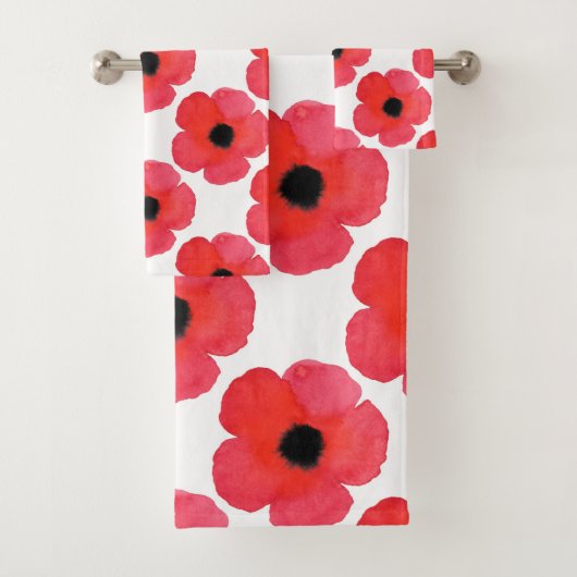 Red Poppy Pattern Bad Handdoek (Insitu)