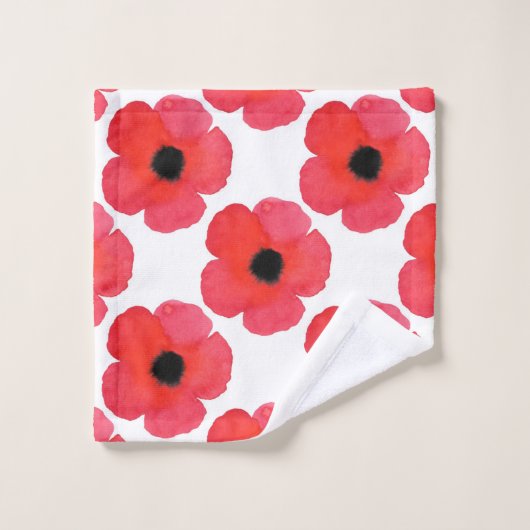 Red Poppy Pattern Bad Handdoek (Wasdoekje)