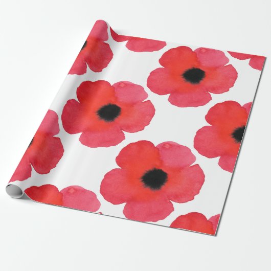 Red Poppy Pattern Cadeaupapier (Uitgerold)