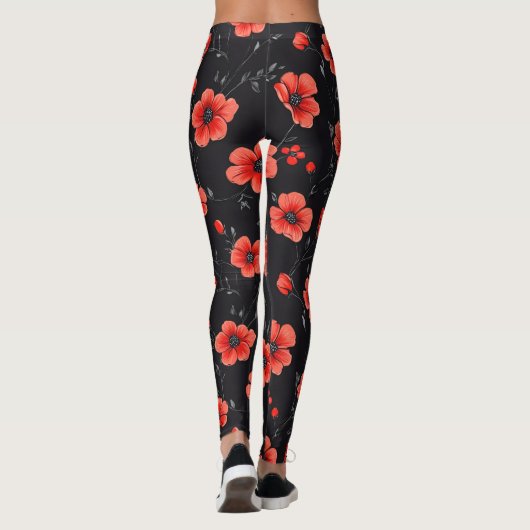 Red Poppy Pattern Leggings (Achterkant)