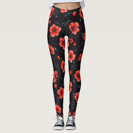 Red Poppy Pattern Leggings (Voorkant)