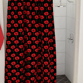 Red Poppy Pattern on Black Shower Curtain Douchegordijn