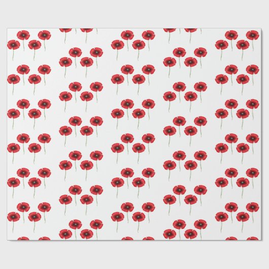 Red Poppy Pattern op White Wrapping Paper Cadeaupapier (Vlak)