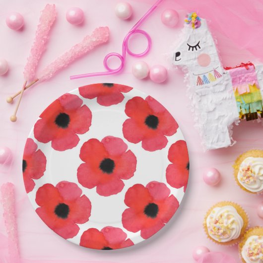 Red Poppy Pattern Papieren Bordje (Feest)