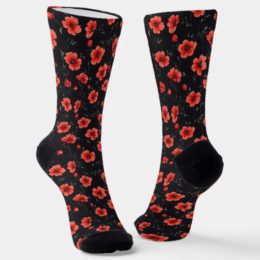 Red Poppy Pattern Sokken (Gebogen)