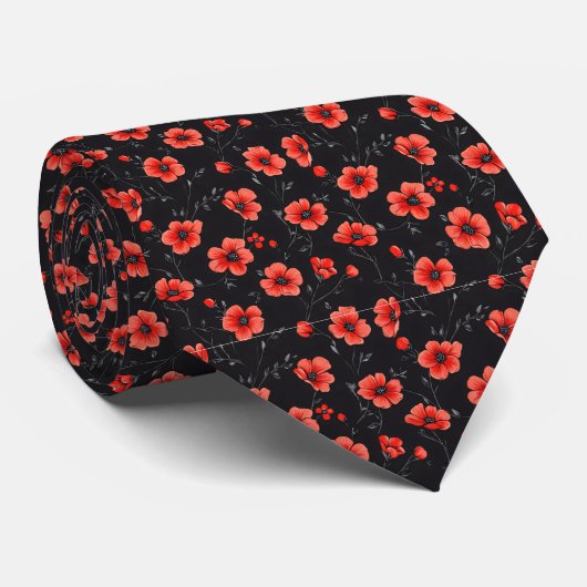 Red Poppy Pattern Stropdas (Opgerold)