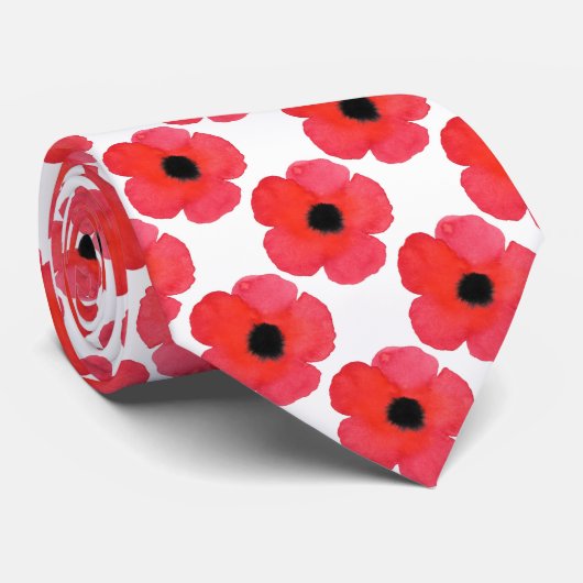 Red Poppy Pattern Stropdas (Opgerold)