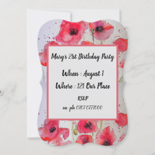 Red Poppy Poppies Floral 21st Birthday Invitation Kaart