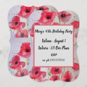 Red Poppy Poppies Floral 40th Birthday Invitation Kaart (Voorkant / Achterkant)
