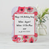 Red Poppy Poppies Floral 40th Birthday Invitation Kaart (Staand voorkant)