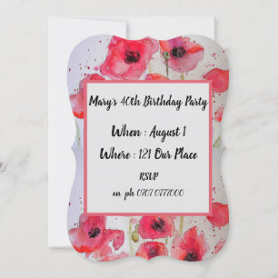 Red Poppy Poppies Floral 40th Birthday Invitation Kaart