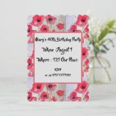 Red Poppy Poppies Floral 40th Birthday Invitation Kaart (Staand voorkant)