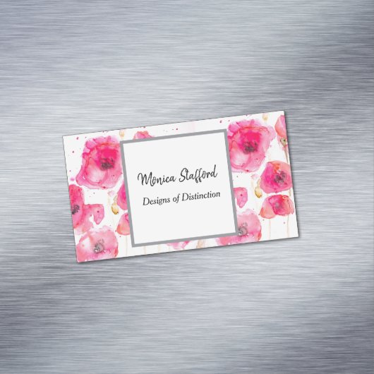 Red Poppy Poppies Flowers Waterverf Visitekaartje Magnetisch Visitekaartje (Voorbeeld)
