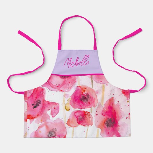 Red Poppy Poppies Waterverf Schilderen Meisjes Schort (Voorkant)