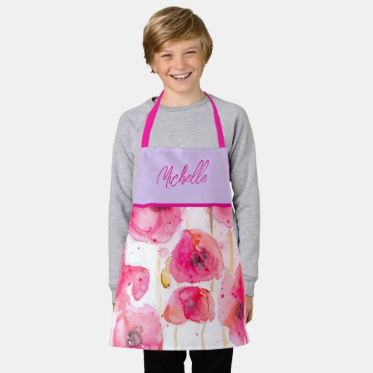 Red Poppy Poppies Waterverf Schilderen Meisjes Schort (Gedragen)