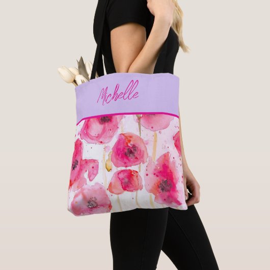 Red Poppy Poppies Waterverf Schilderen Meisjes Tote Bag (Dichtbij)