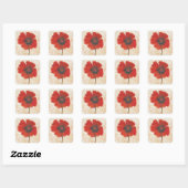 Red Poppy Portrait Vierkante Sticker (Vel)