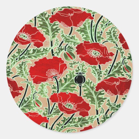 Red Poppy Ronde Sticker (Voorkant)