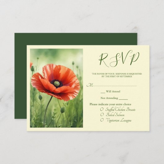Red Poppy RSVP Card Informatiekaartje (Voorkant / Achterkant)