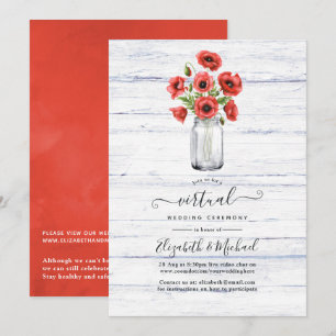 Red Poppy Rustic Country Online Virtual Wedding Kaart