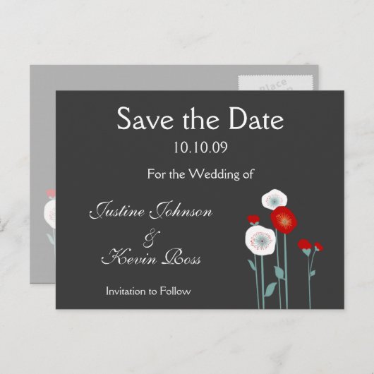 Red poppy save the date Briefkaarten (Voorkant / Achterkant)