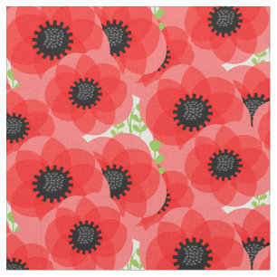  Red Poppy Summer Floral Print Stof