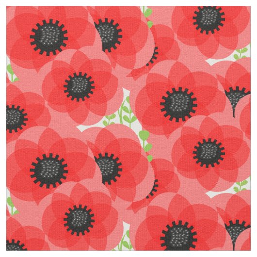 Red Poppy Summer Floral Print Stof (Close Up)