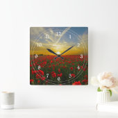 Red Poppy Sunset Vierkante Klok (Huis)