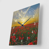 Red Poppy Sunset Vierkante Klok (Hoek)