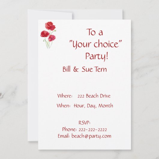 Red Poppy - Uitnodiging voor aangepaste feestjes (Achterkant)