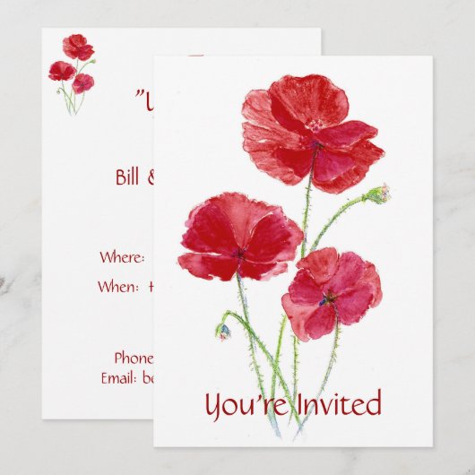 Red Poppy - Uitnodiging voor aangepaste feestjes (Voorkant / Achterkant)