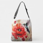 Red Poppy w/Hummingbird Joy, Peace, Love Crossbody Tas (Achterkant)