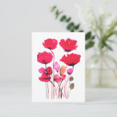 Red poppy watercolor botanical briefkaart (Staand voorkant)