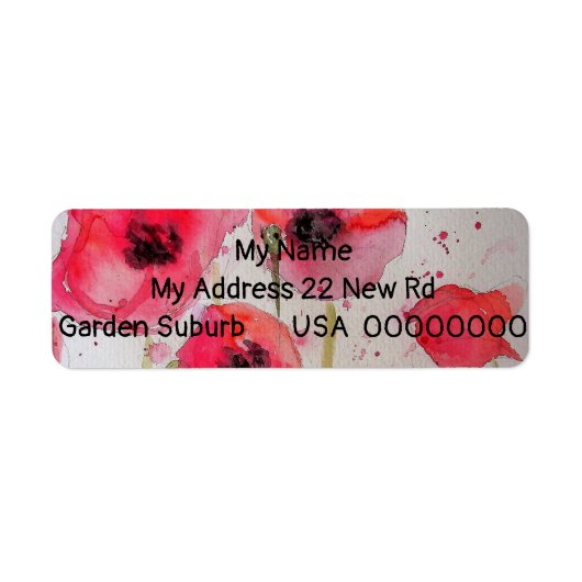 Red Poppy Waterverf Flower Return-adreslabels Etiket (Voorkant)