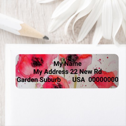 Red Poppy Waterverf Flower Return-adreslabels Etiket (Insitu)