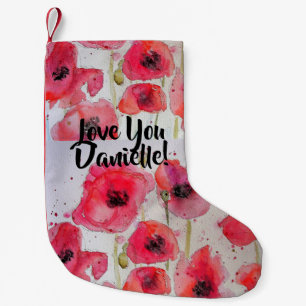 Red Poppy Waterverf Flowers Floral Love Stocking Kleine Kerstsok