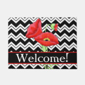 Red Poppy Welcome Black White Chevron ZigZag Deurmat (Voorkant)