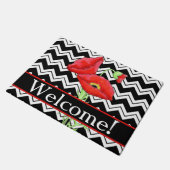 Red Poppy Welcome Black White Chevron ZigZag Deurmat (Schuin)