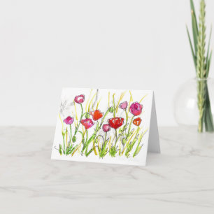 Red Poppy Wildflower Note Kaart Waterverf Art